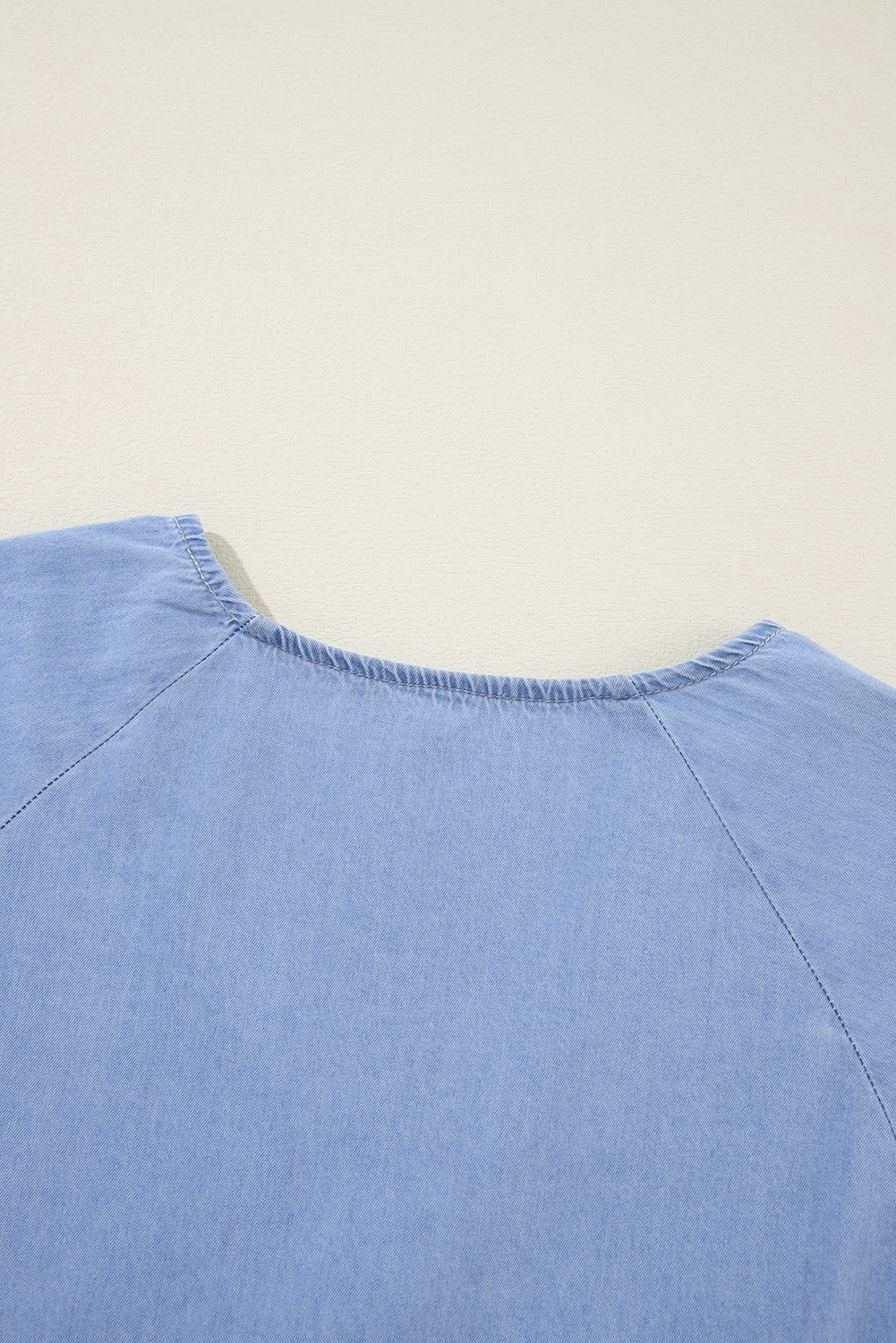 Beau Blue Puff Sleeve V Neck Tiered Ruffled Chambray Mini Dress - loveforevers