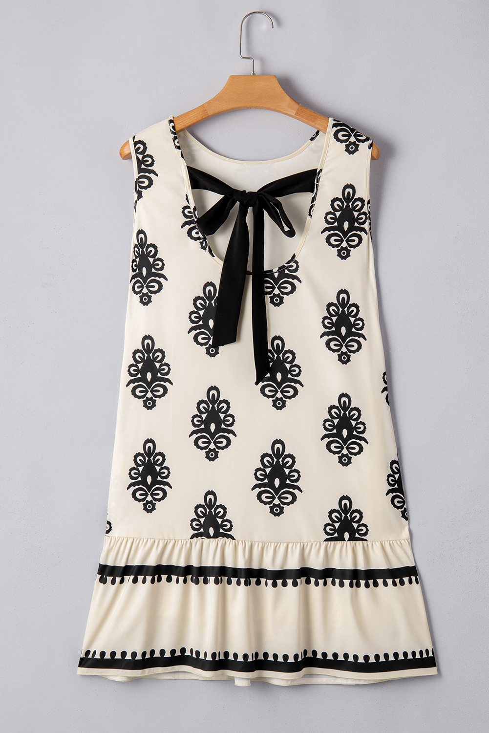 Beige Geometric Printed Sleeveless Hollowed Bowknot Back Mini Dress - loveforevers
