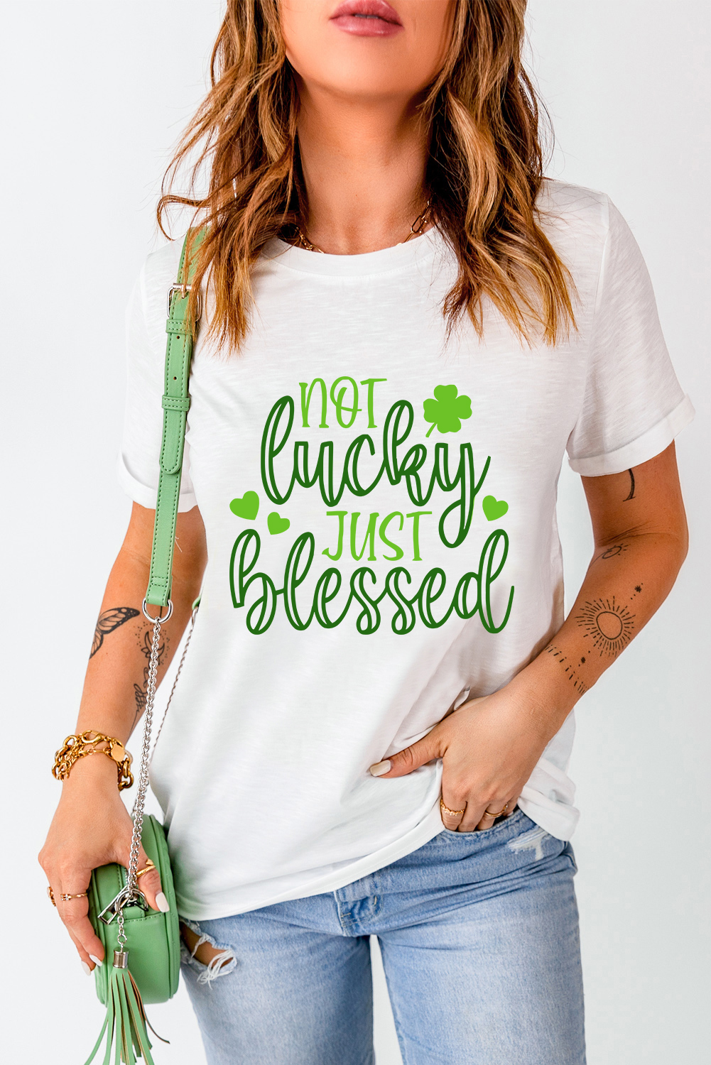 Black St. Patricks Lucky Clover Print O Neck T Shirt - loveforevers