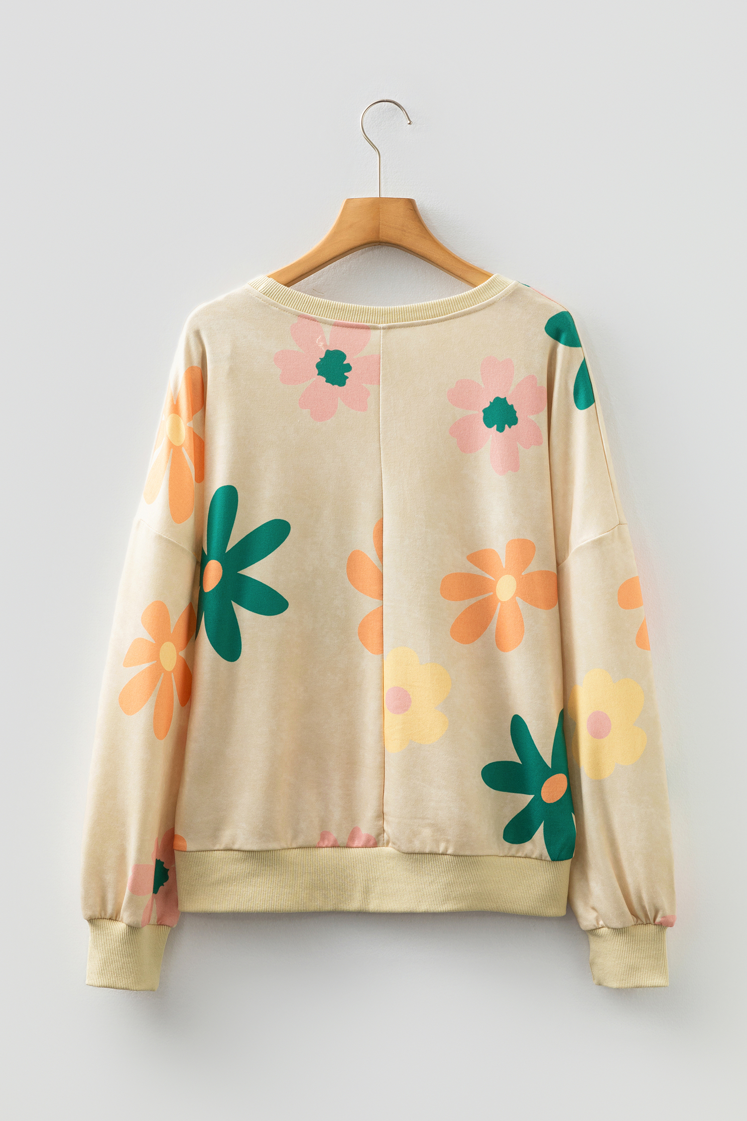Khaki Mineral Washed French Terry Flower Print Sweatshirt - loveforevers