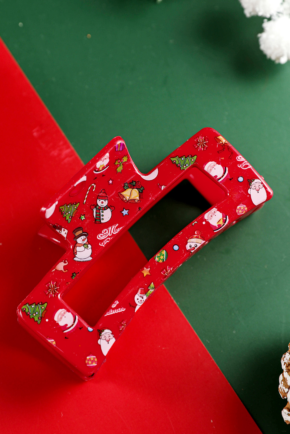 Racing Red Cartoon Christmas Pattern Print Hollow Out Hair Clip - loveforevers