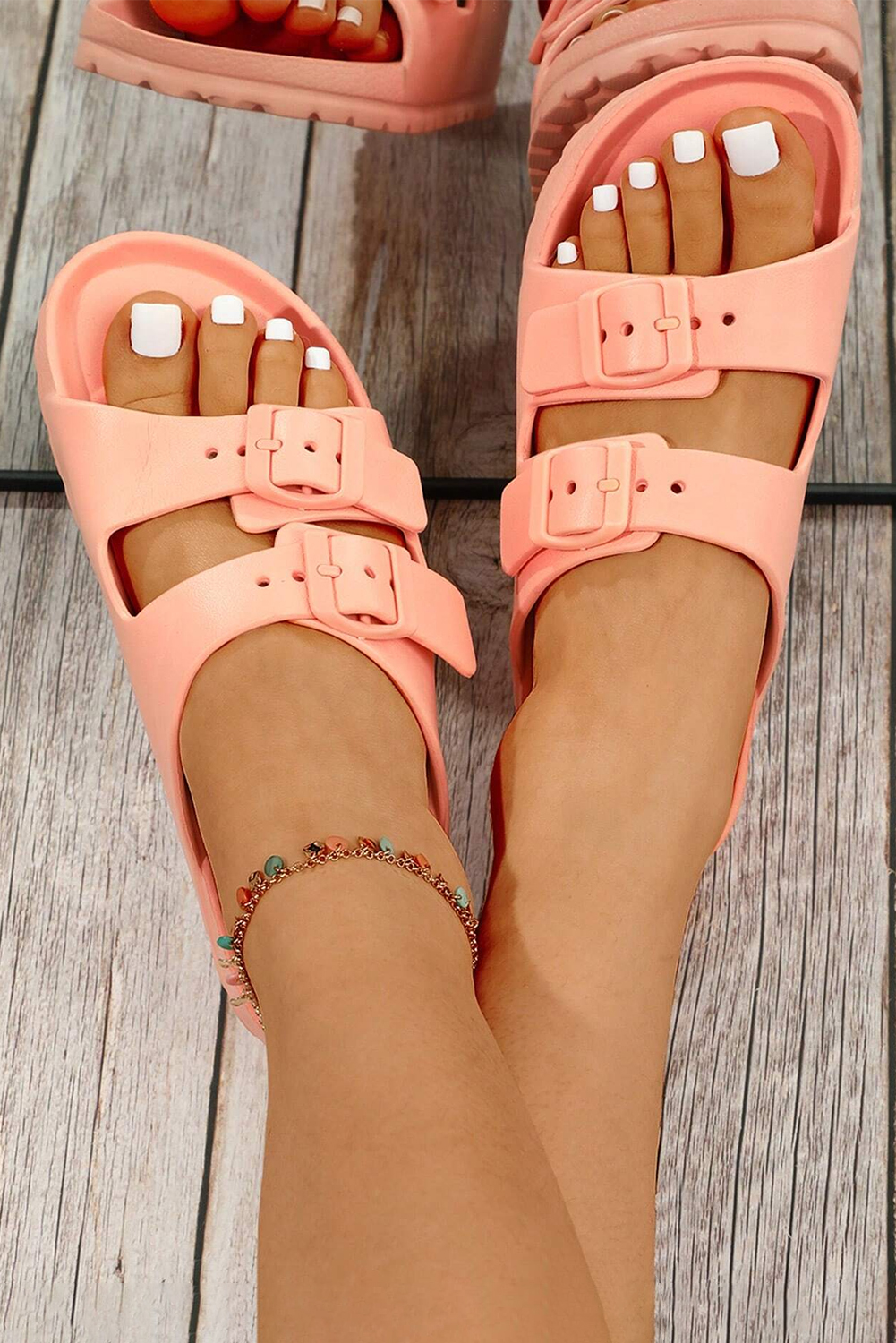 Pale Chestnut Double-buckle EVA Slippers - loveforevers