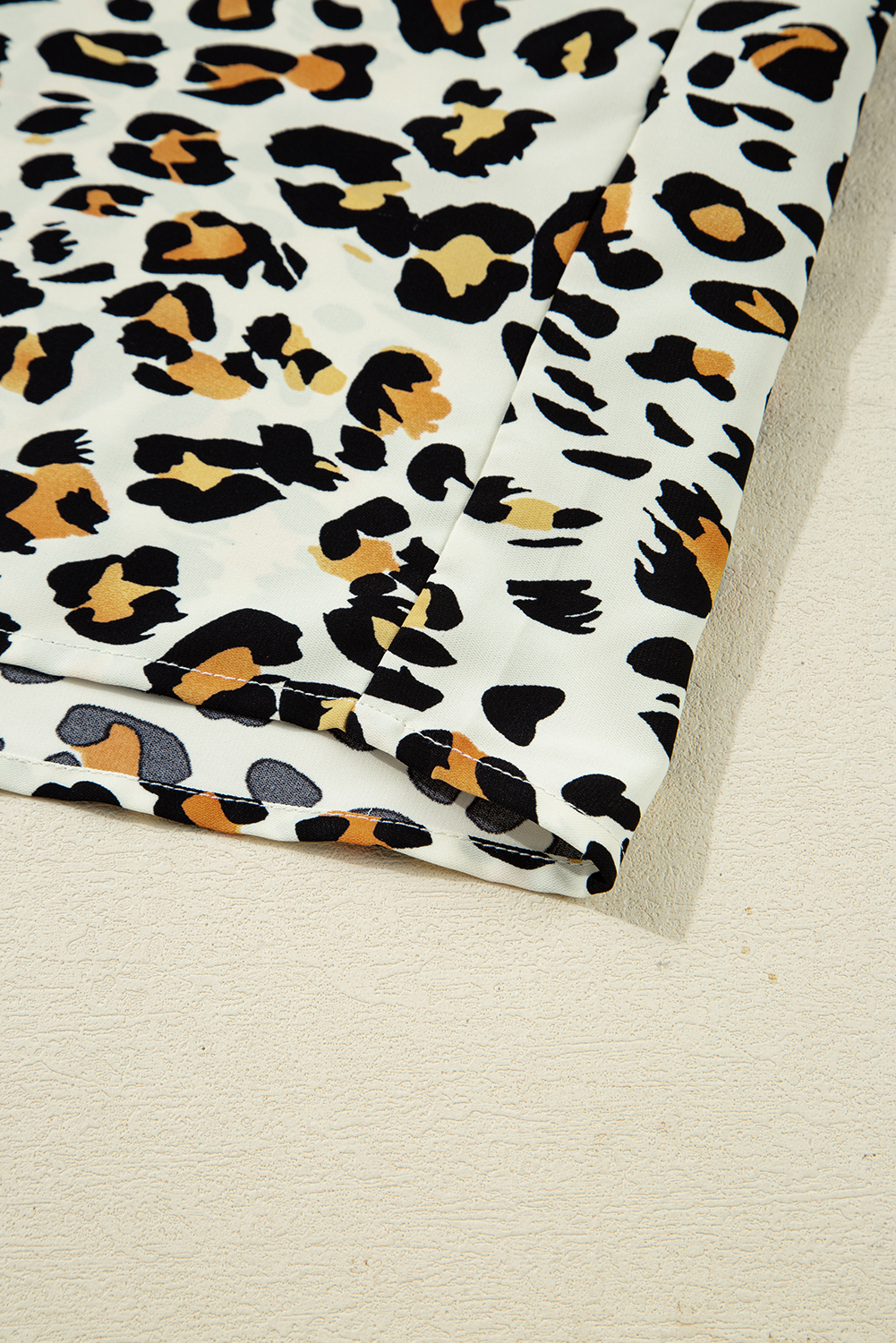 Khaki Leopard Print Contrast Striped V Neck Blouse - loveforevers