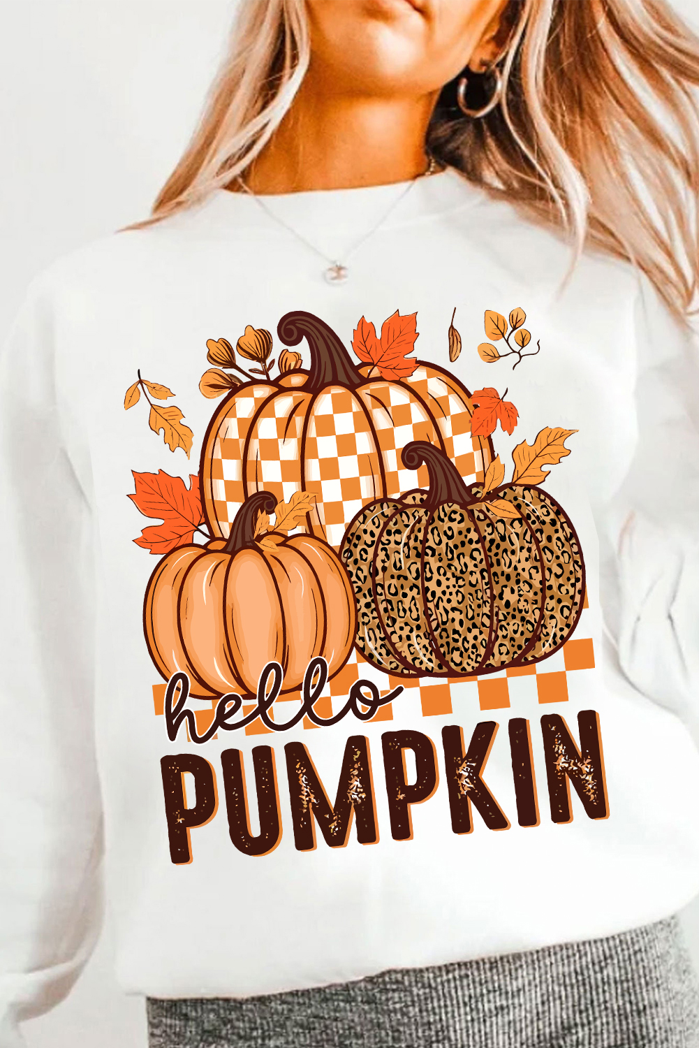 White Hello Pumpkin Thanksgiving Graphic Sweatshirt - loveforevers