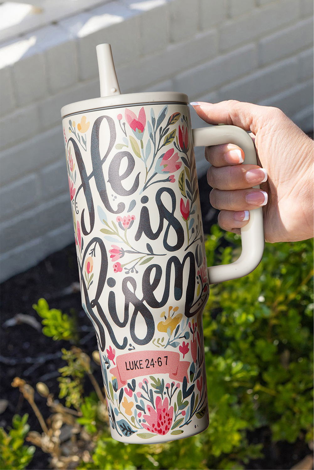 White He Is Risen Flower Print Stainless Steel Tumbler 40oz - loveforevers