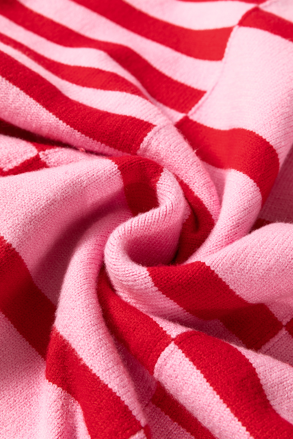 Pink Stripe Bubble Sleeve Drop Shoulder Ribbed Trim Sweater - loveforevers