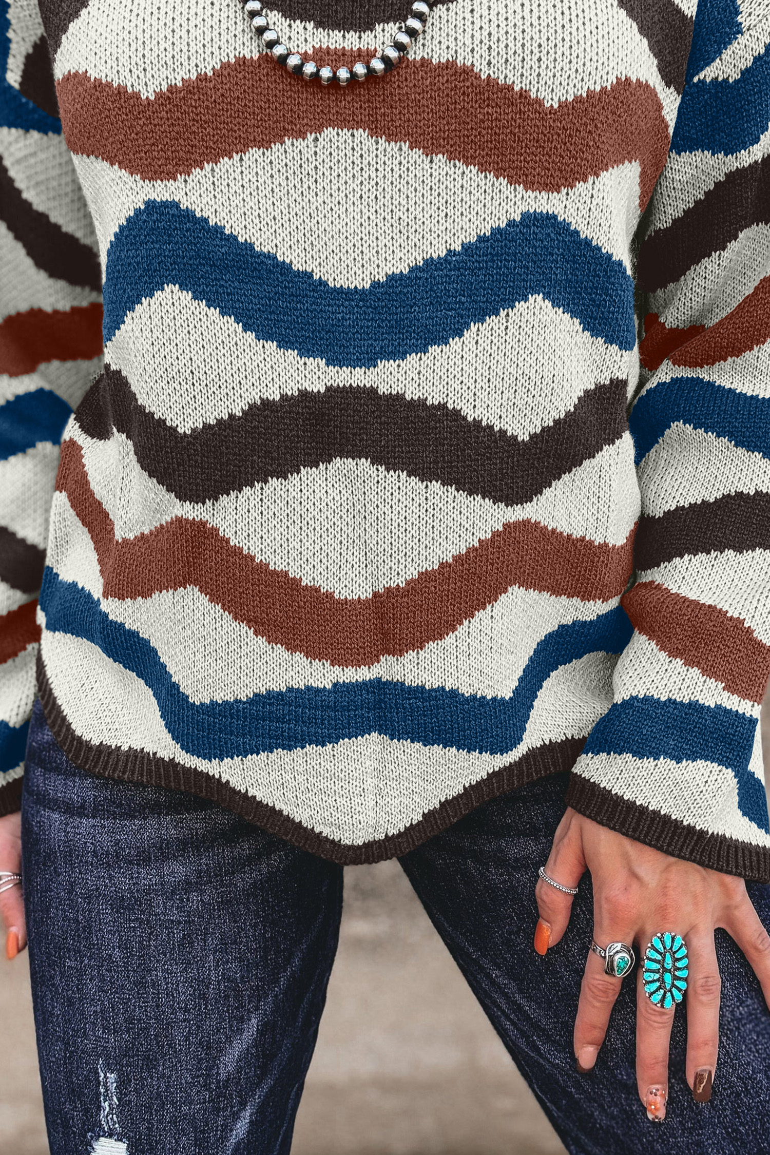 Multicolour Retro Wave Print Western Sweater - loveforevers
