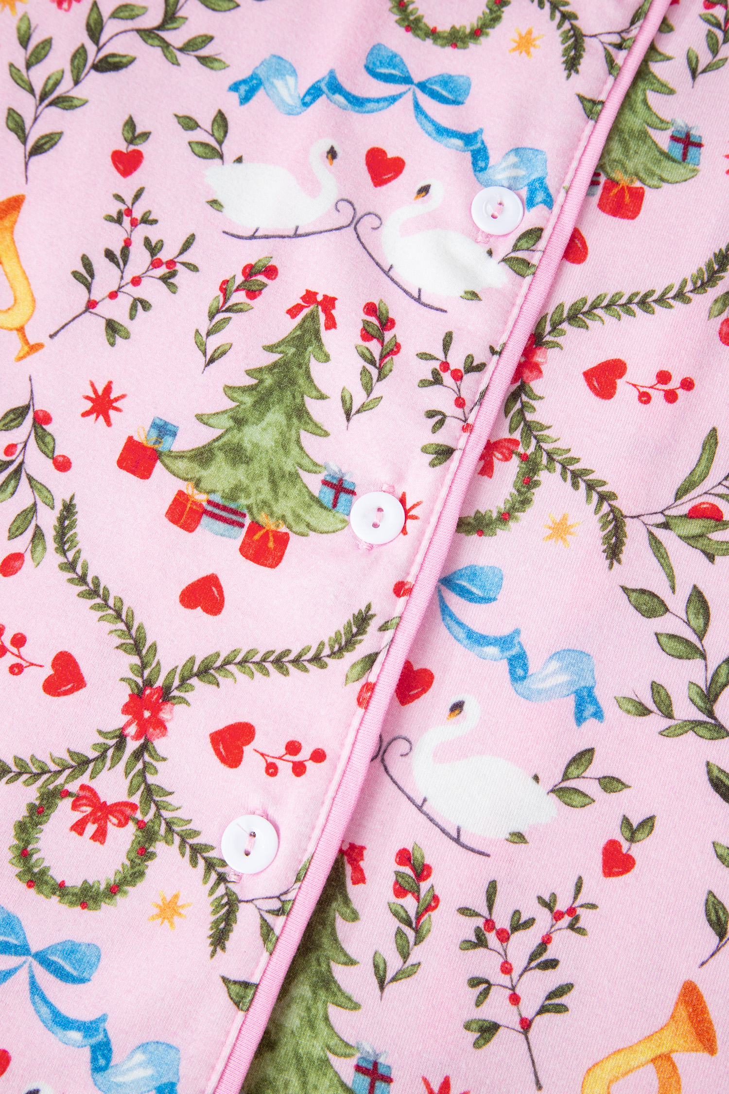 Pink Nutcracker Doll Christmas Print Ribbon Tie Waist Short 2pcs Pajama Set - loveforevers