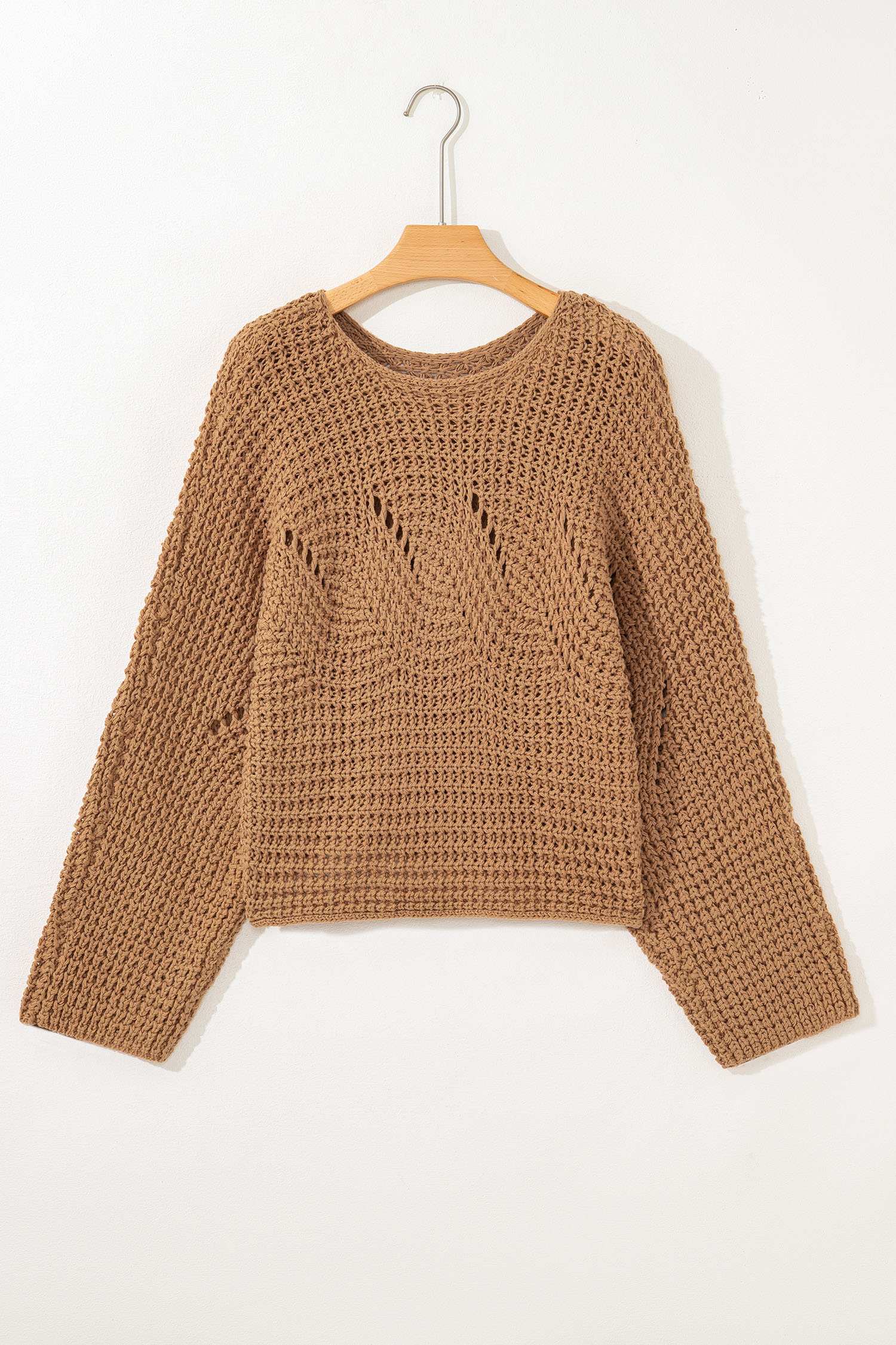 Camel Hollowed Detail Wide Sleeve Loose Pullover Sweater - loveforevers