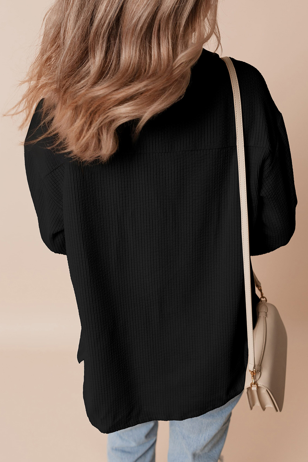 Black Sequin Father Christmas Graphic Button Down Ribbed Shacket - loveforevers