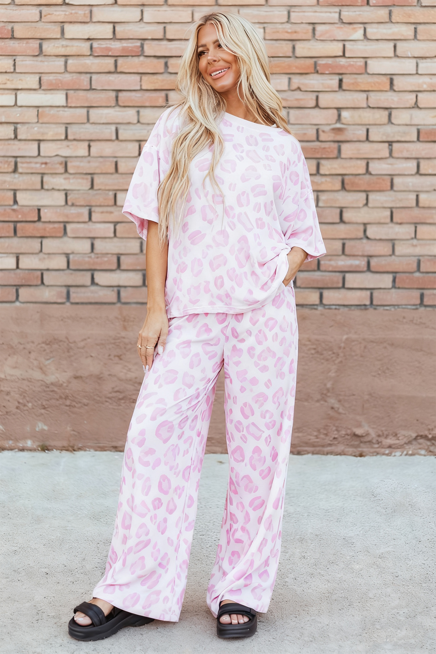 Pink Leopard Two Piece Top and Pants Set - loveforevers