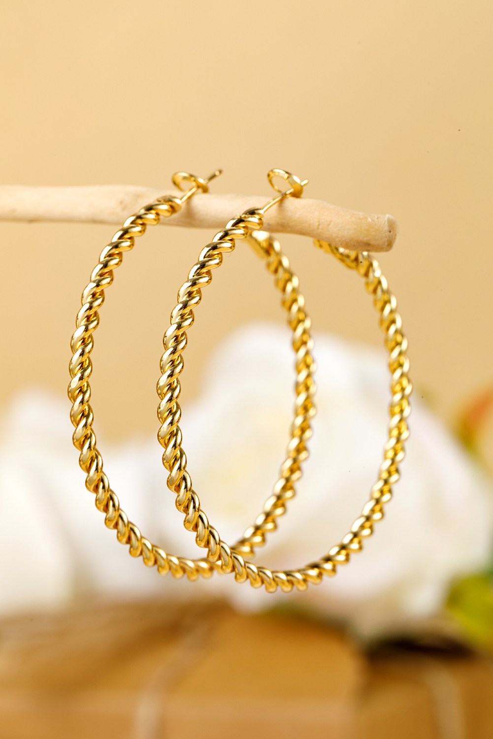 Gold Twisted Detail Plated Alloy Large Hoop Earrings - loveforevers