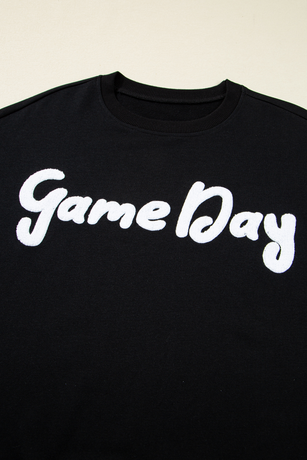 Black Chenille Game Day Graphic Drop Shoulder Sweatshirt - loveforevers