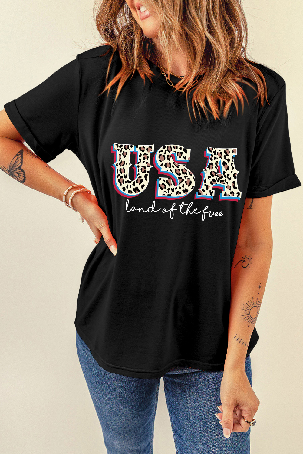 Gray Blooming USA Flag Print Casual T Shirt - loveforevers