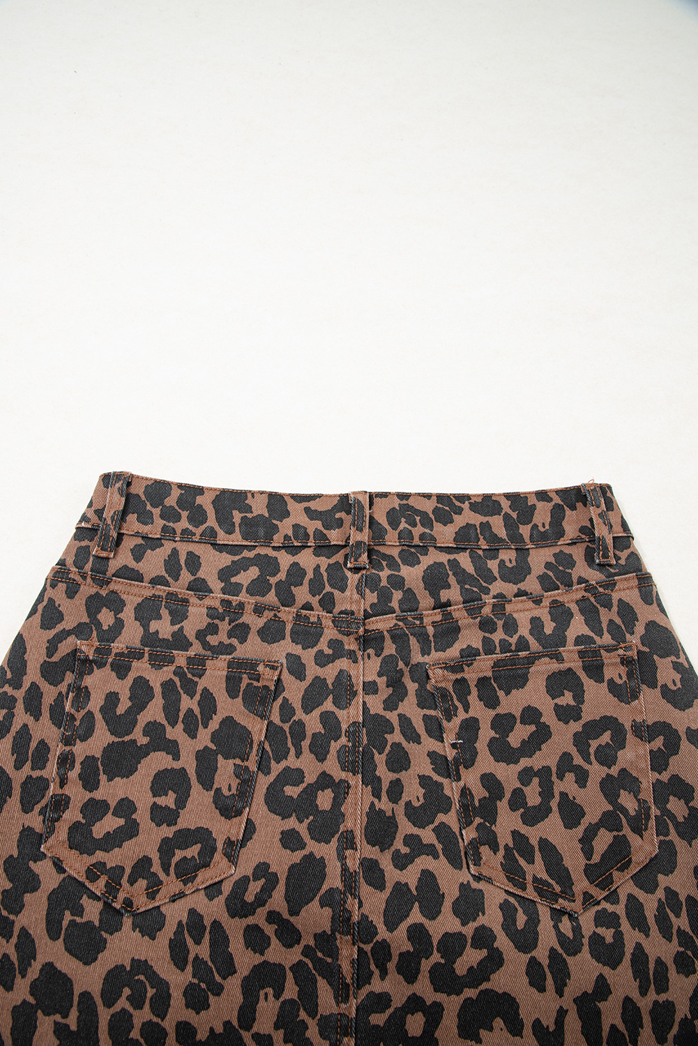 Brown Leopard Denim Frayed Split Denim Midi Skirt - loveforevers