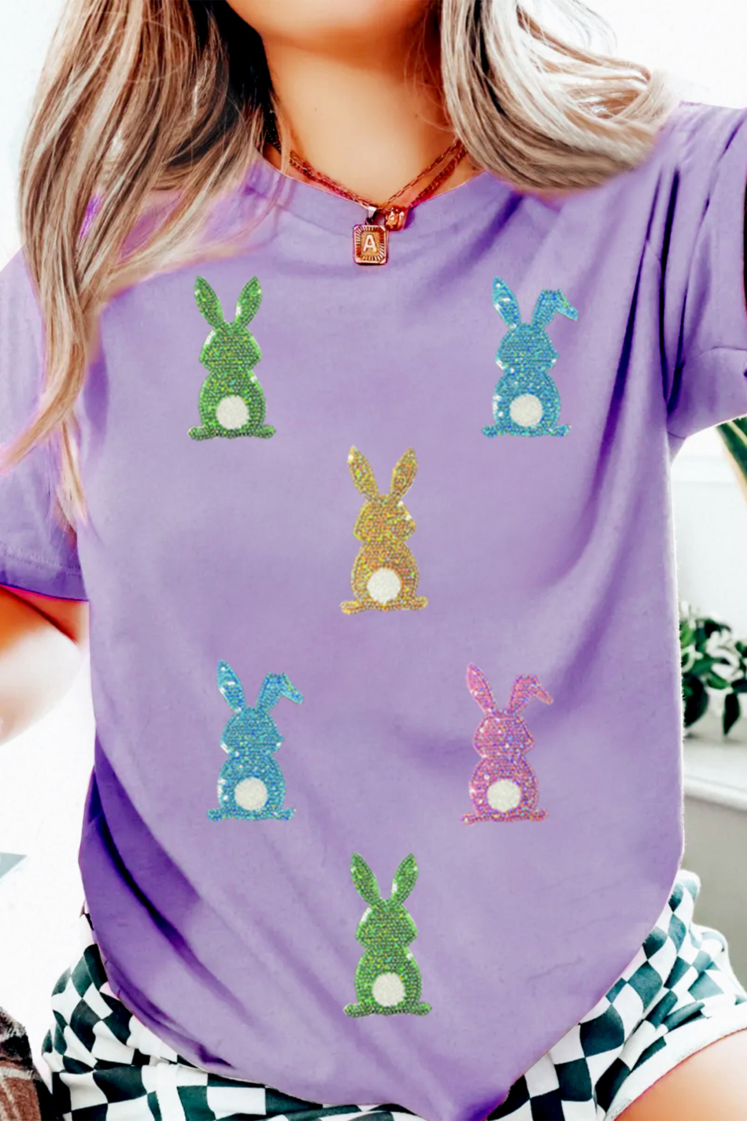 Wisteria Sequin Easter Bunny Patched Tee - loveforevers