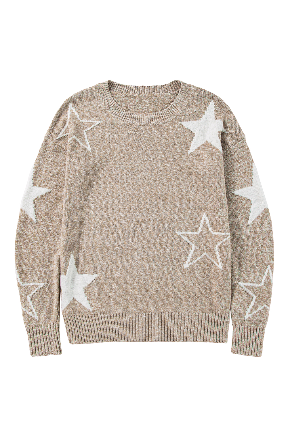 Khaki Star Pattern Drop Shoulder Sweater - loveforevers