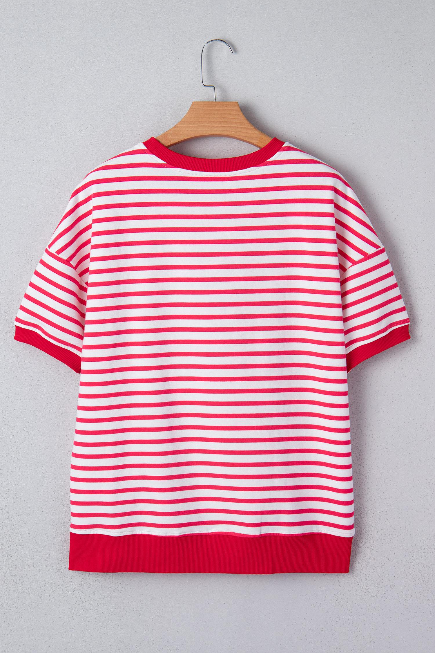 Red Stripe Drop Shoulder Half Sleeve T Shirt - loveforevers