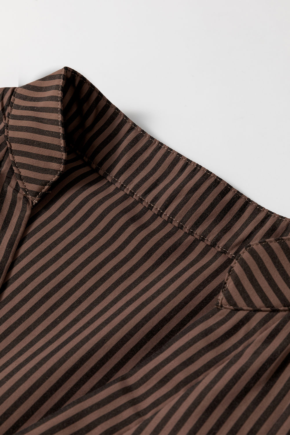 Brown Stripe V Neck Roll Up Sleeve Pocket Patched Classic Shirt - loveforevers