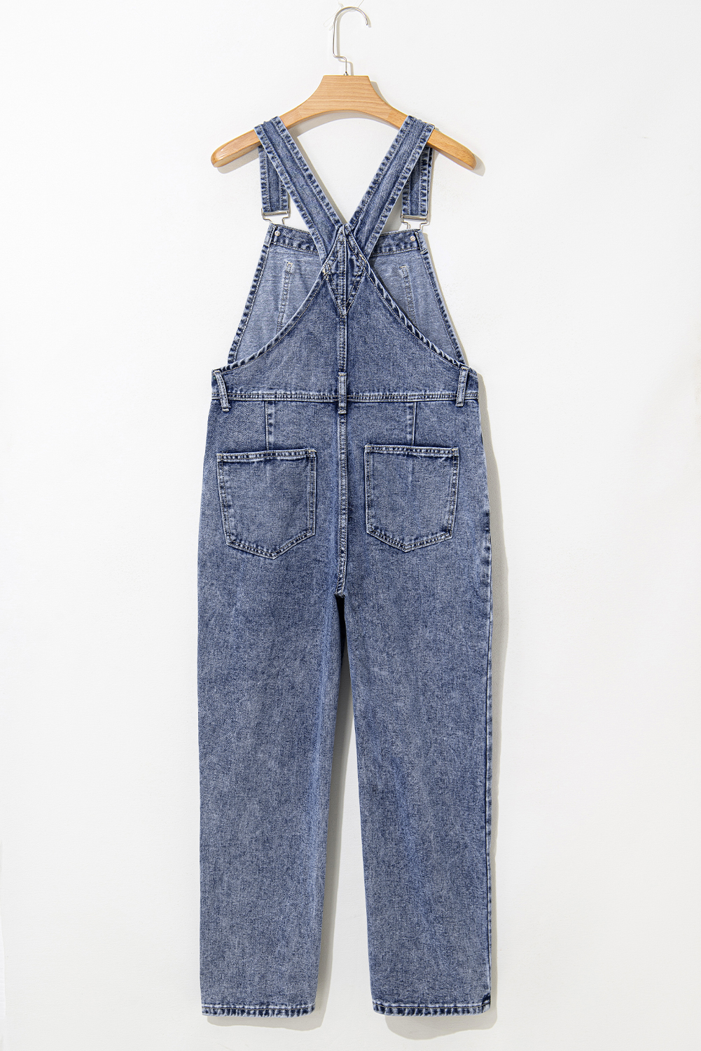Sail Blue Denim Bib Straight Leg Jumpsuit with Pockets - loveforevers