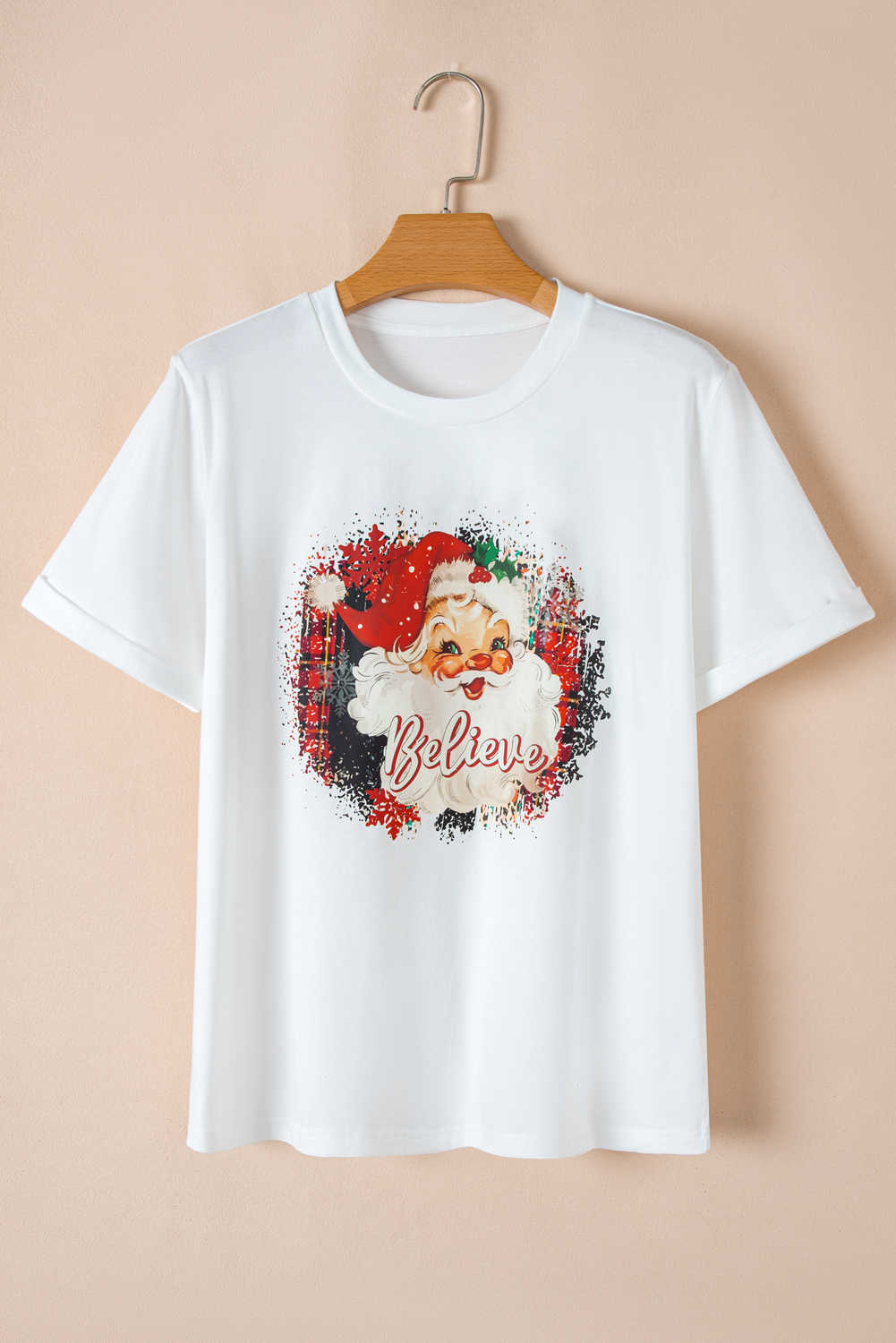 White Believe Christmas Father Graphic Crewneck T Shirt - loveforevers
