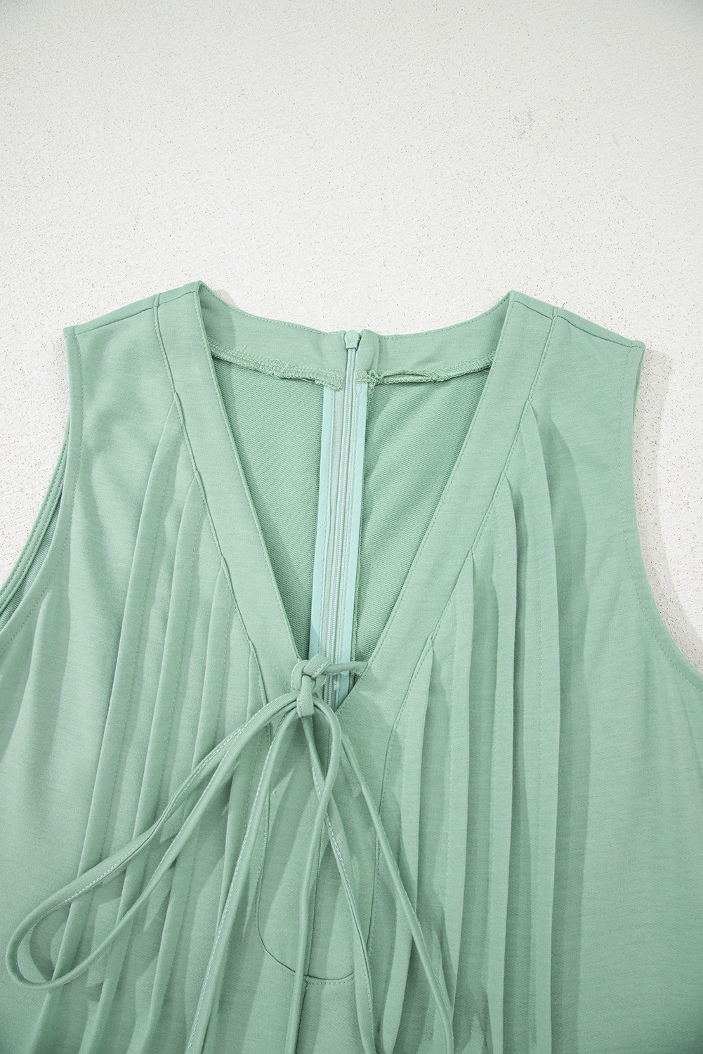 Smoke Green Tie V Neck Pintuck Sleeveless Loose Romper - loveforevers