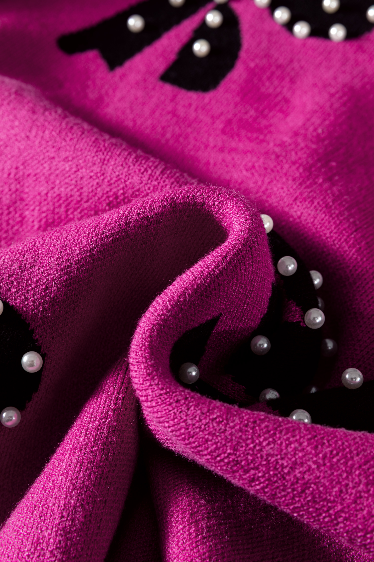 Bright Pink Pearl Embellished Bow Pattern Loose Sweater - loveforevers