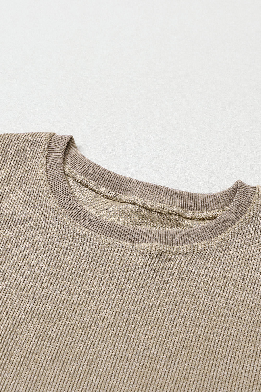 Pink Solid Ribbed Knit Round Neck Pullover Sweatshirt - loveforevers