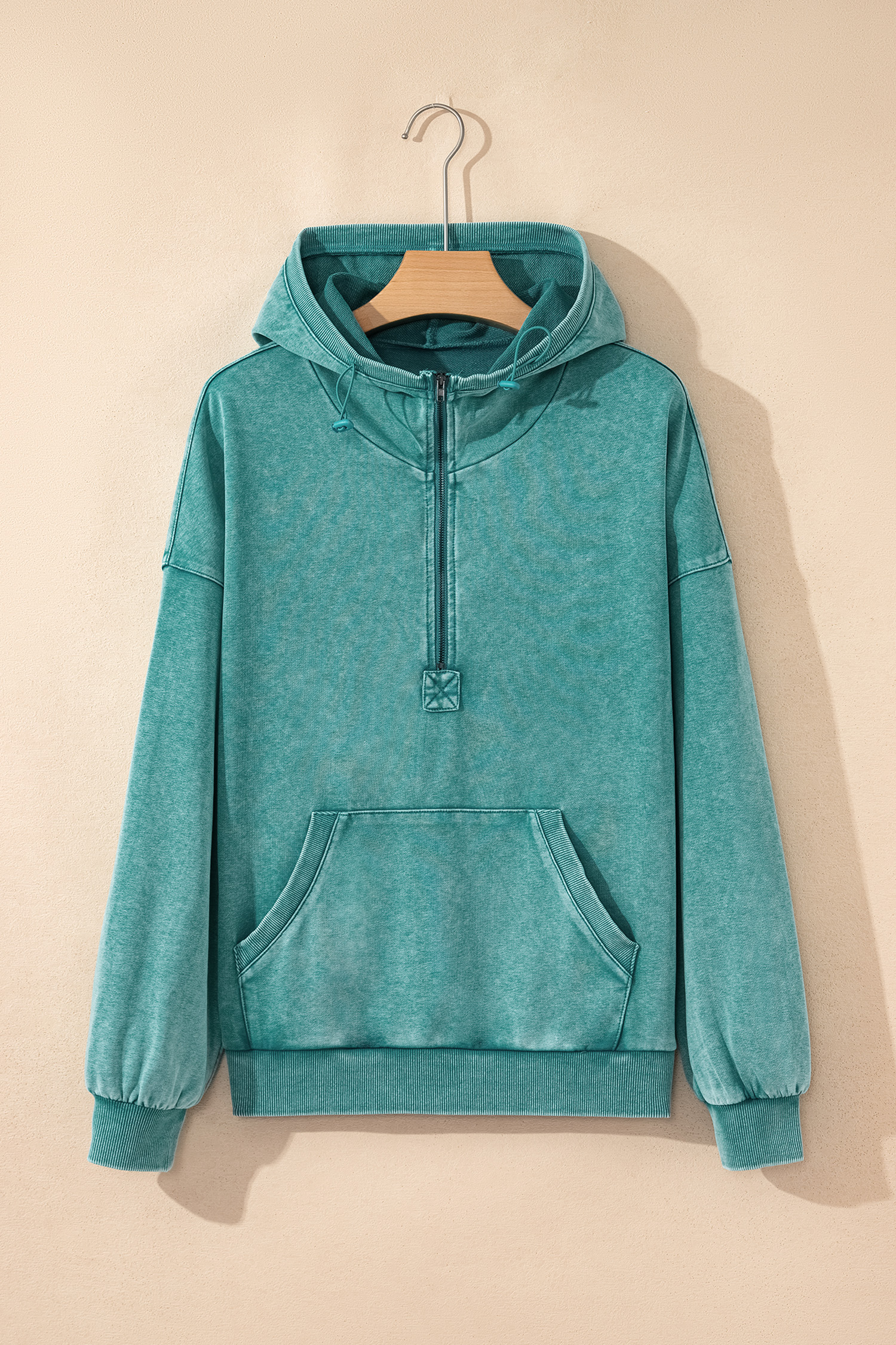Canton Half Zip Kangaroo Pocket Mineral Wash Baggy Hoodie - loveforevers