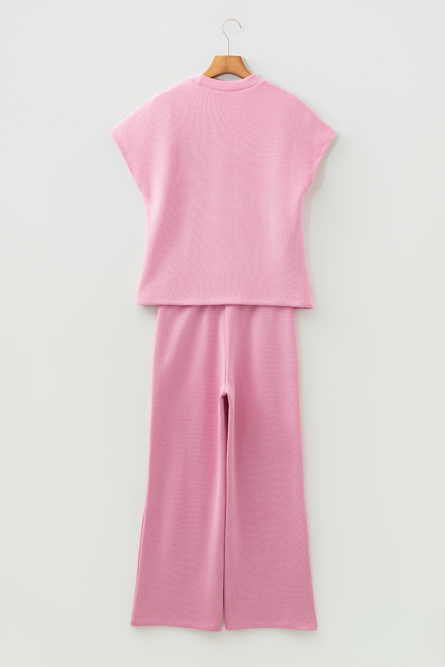 Pink Textured Knit High Neck Loose Tee Elastic Waist Loose Pant Set - loveforevers