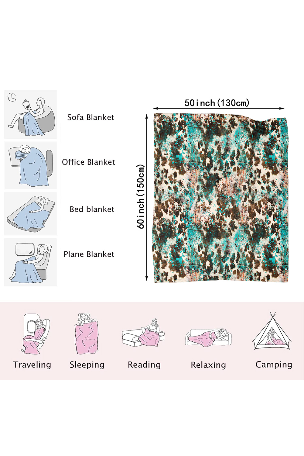 Multicolour Cow Spots Plush Blanket - loveforevers