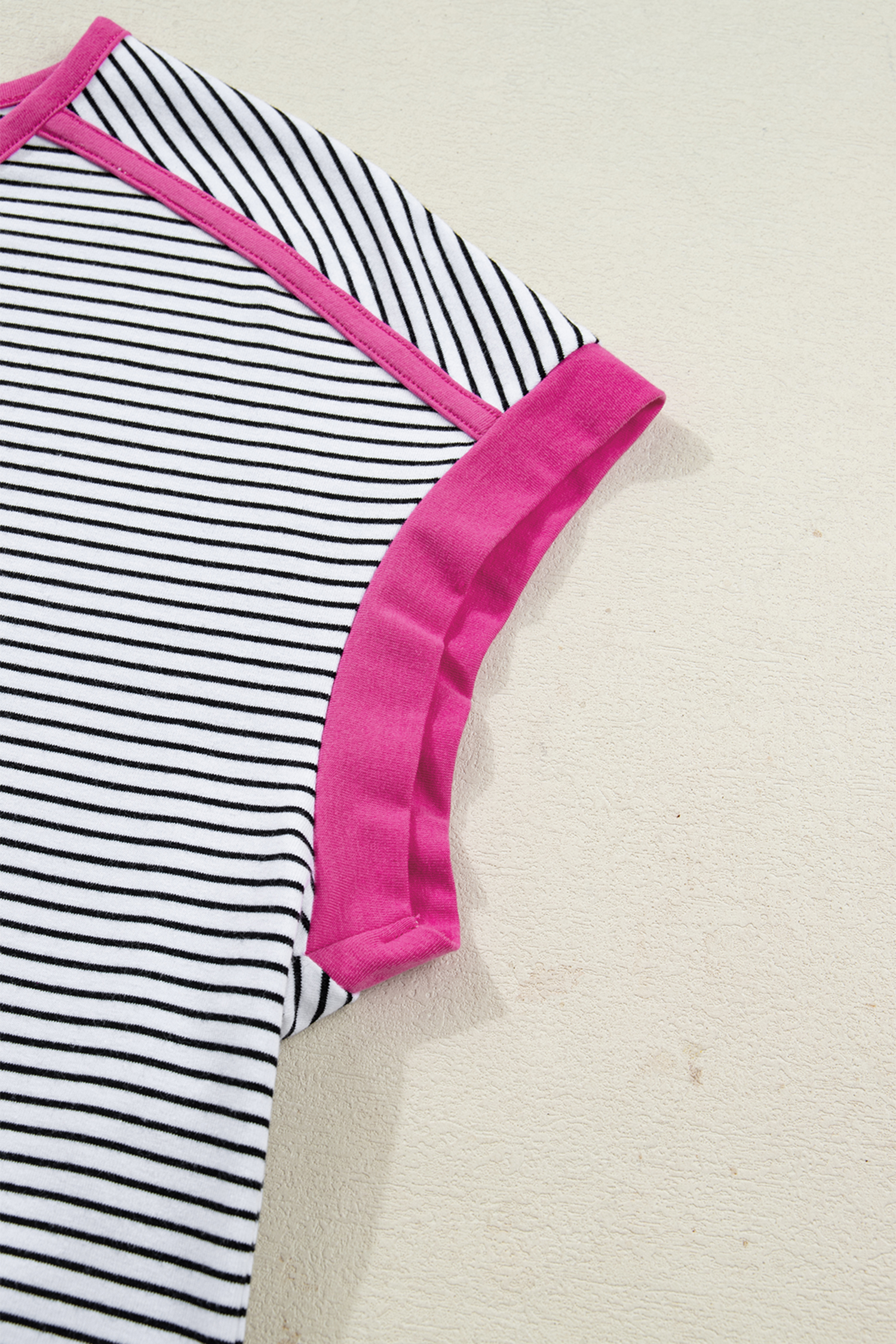 Rose Stripe Contrast Trim Round Neck Summer T Shirt - loveforevers