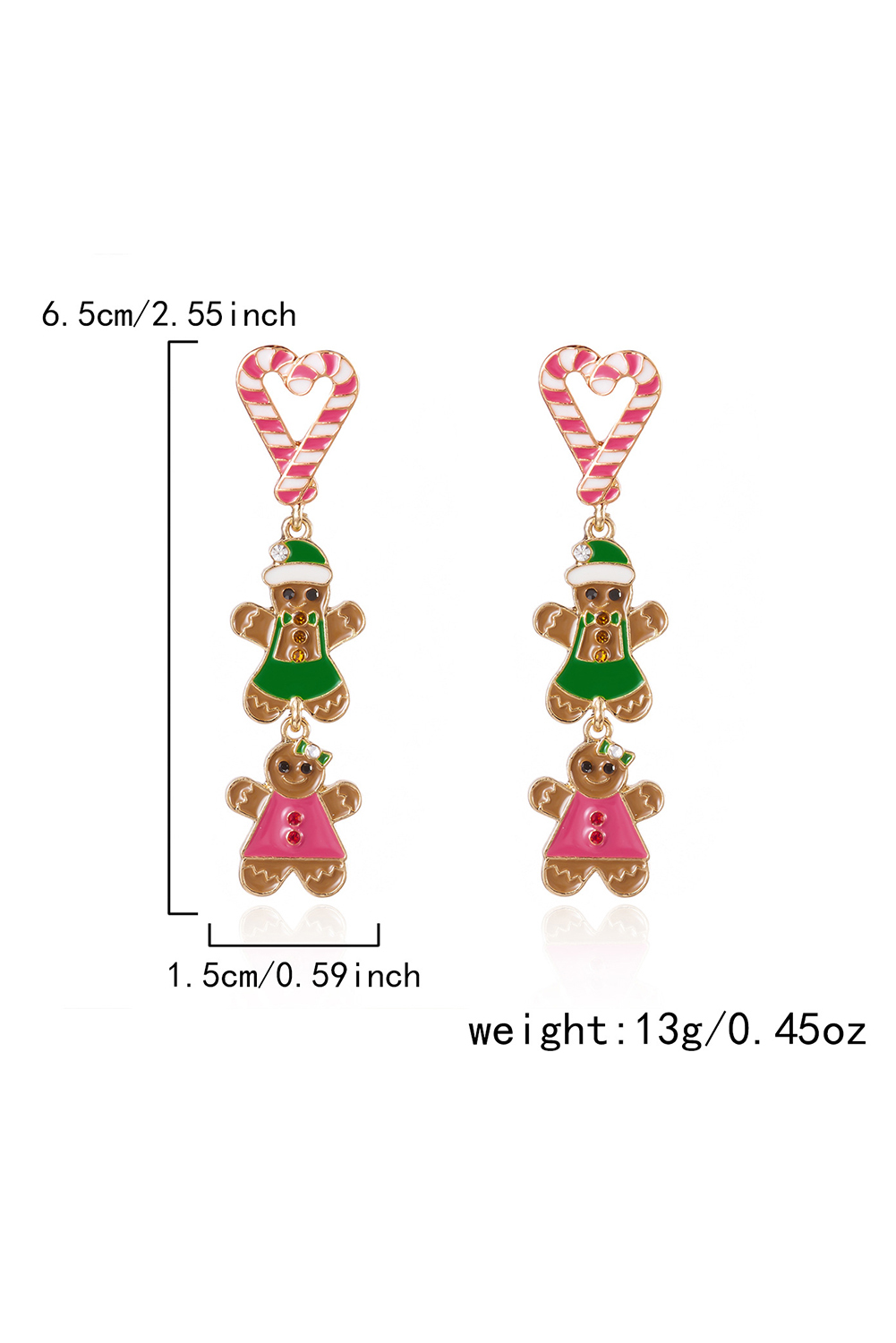 Thai Curry Gingerbread Man Candy Cane Heart Pendant Christmas Earrings - loveforevers