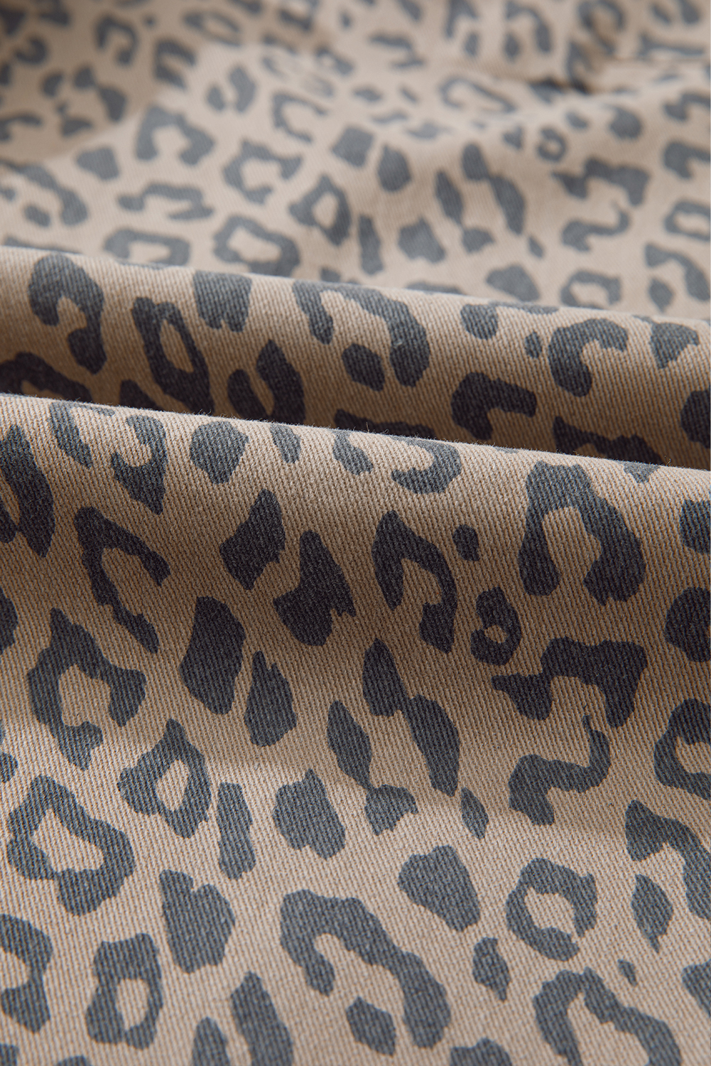 Khaki Leopard Printed Drawstring Elastic Waistband Pocketed Wide Leg Jeans - loveforevers