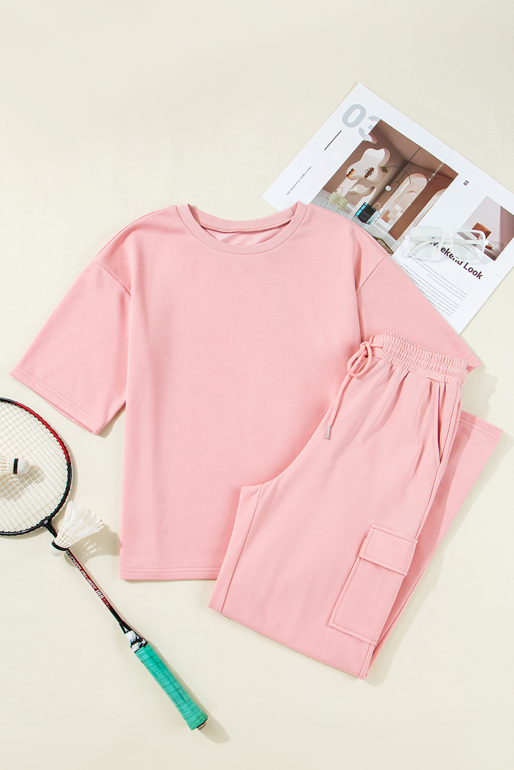 Apricot Pink Half Sleeve T-Shirt & Cargo Sweatpants Set - loveforevers