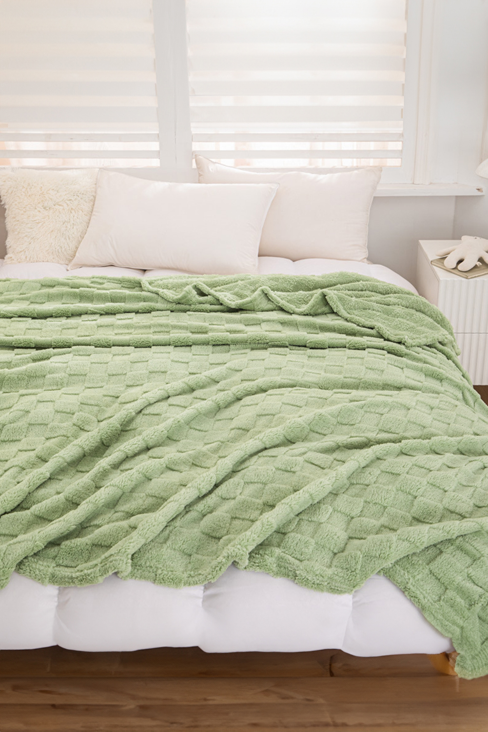 Grass Green Checkered Texture Large Plush Blanket - loveforevers