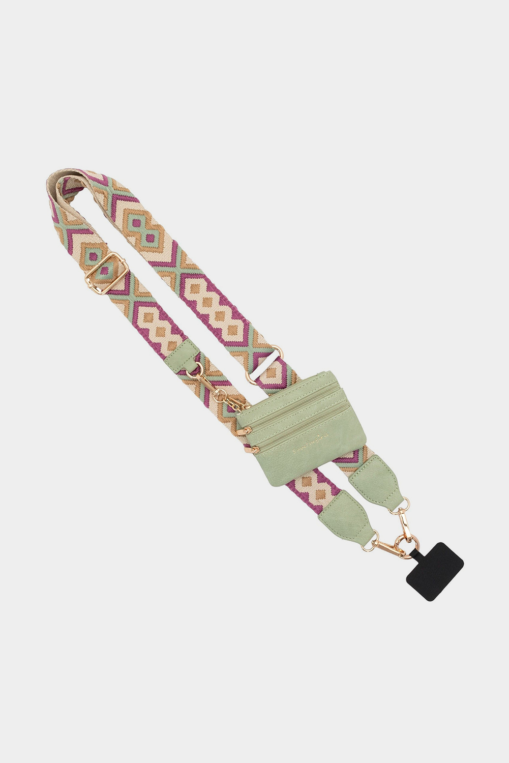 Sea Green Geometric Printed Phone Strap And Detachable Zipped Pouch - loveforevers