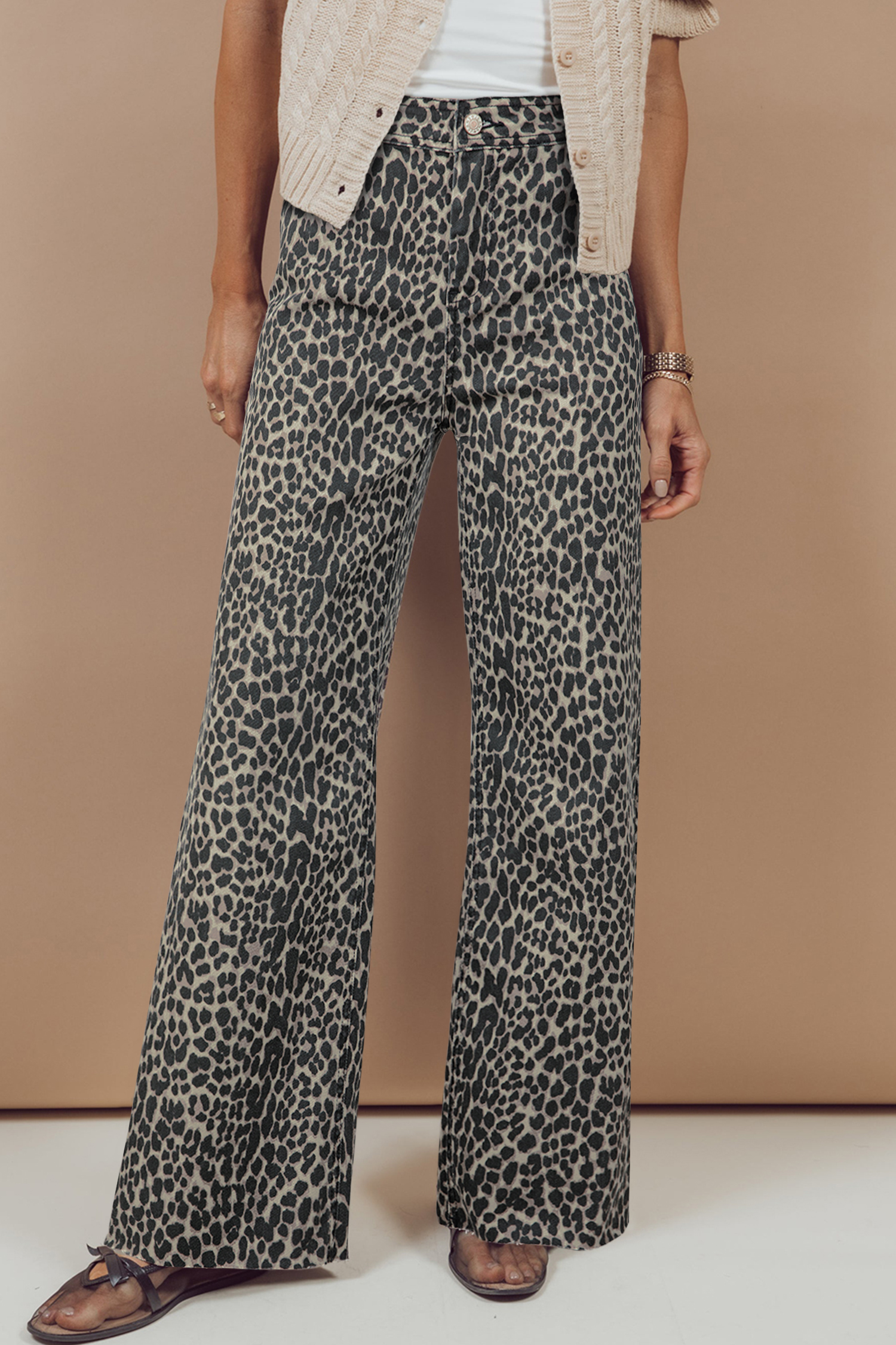 Black Leopard Print Wide Leg High Waist Jeans - loveforevers