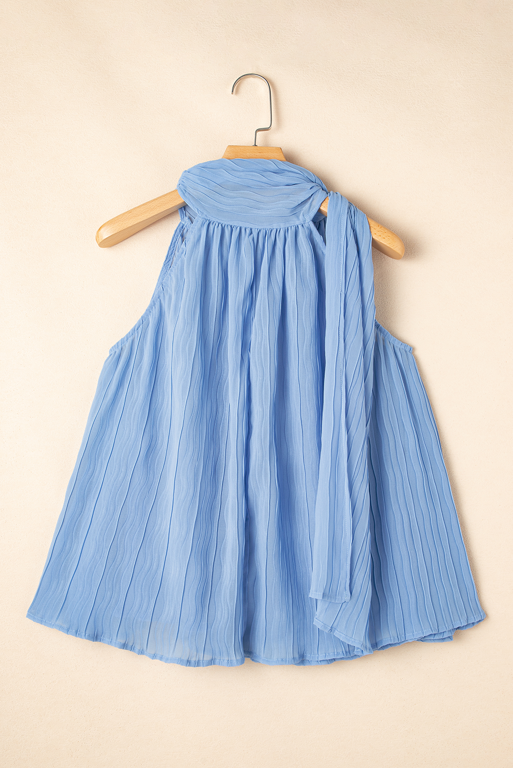Myosotis Textured Pleated Tied Mock Neck  Flowy Tank Top - loveforevers