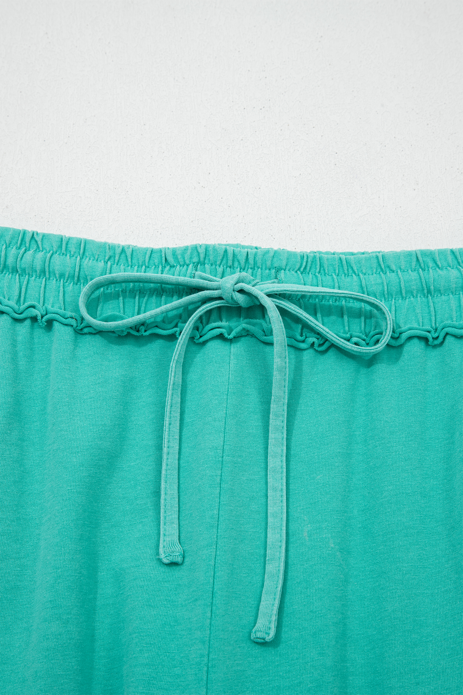 Sea Green Mineral Wash Drawstring Elastic Waist Raw Hem Loose Pants - loveforevers
