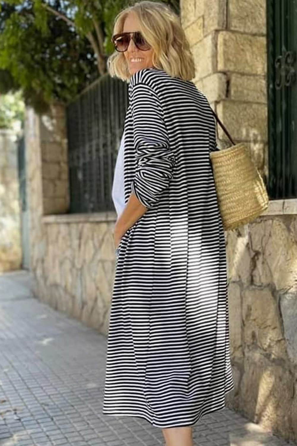 Stripe Open Front Long Cardigan - loveforevers