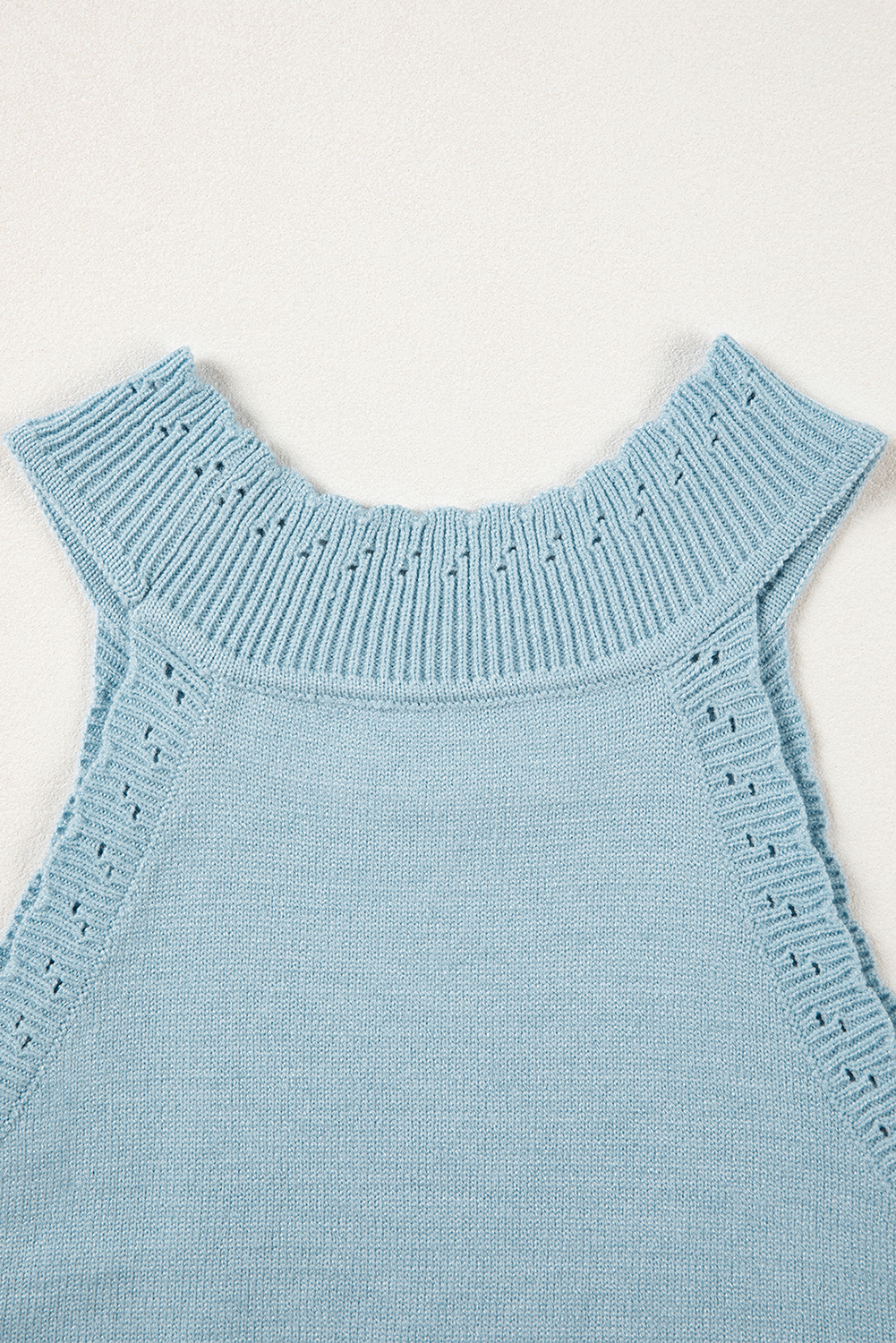 Sky Blue White Cut-out Scalloped Hem Skinny Tank Top - loveforevers