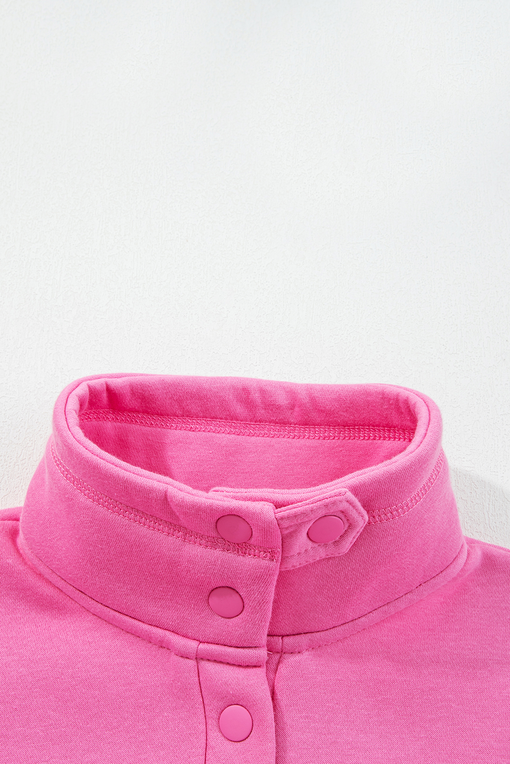 Bright Pink Half Button Stand Neck Drop Shoulder Sweatshirt - loveforevers