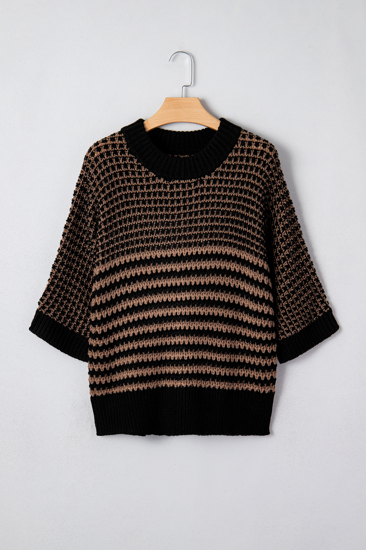 Black Stripe 3/4 Draped Sleeve Slouchy Sweater - loveforevers