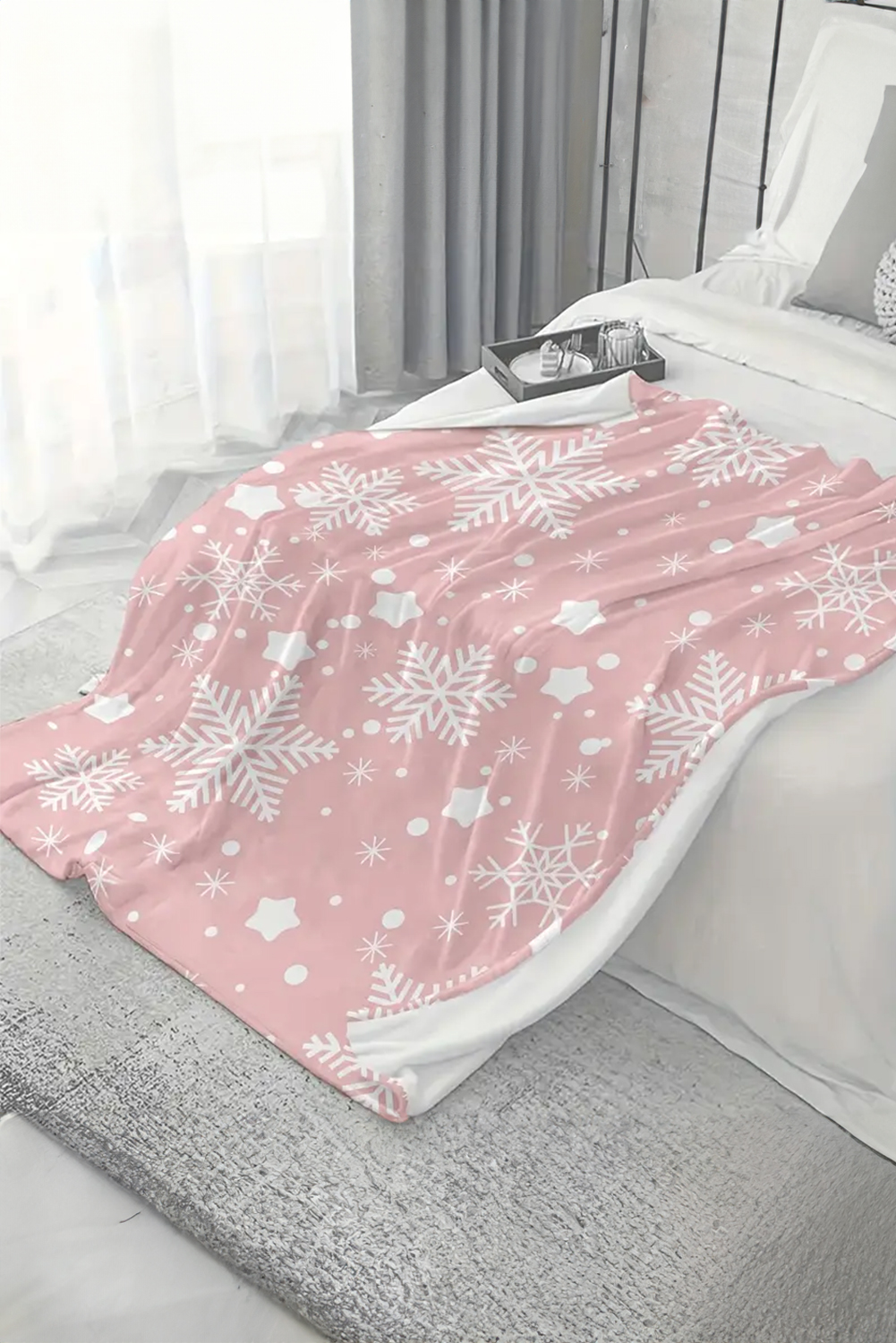 Pink Christmas Snowflake Print Cozy Plush Blanket - loveforevers