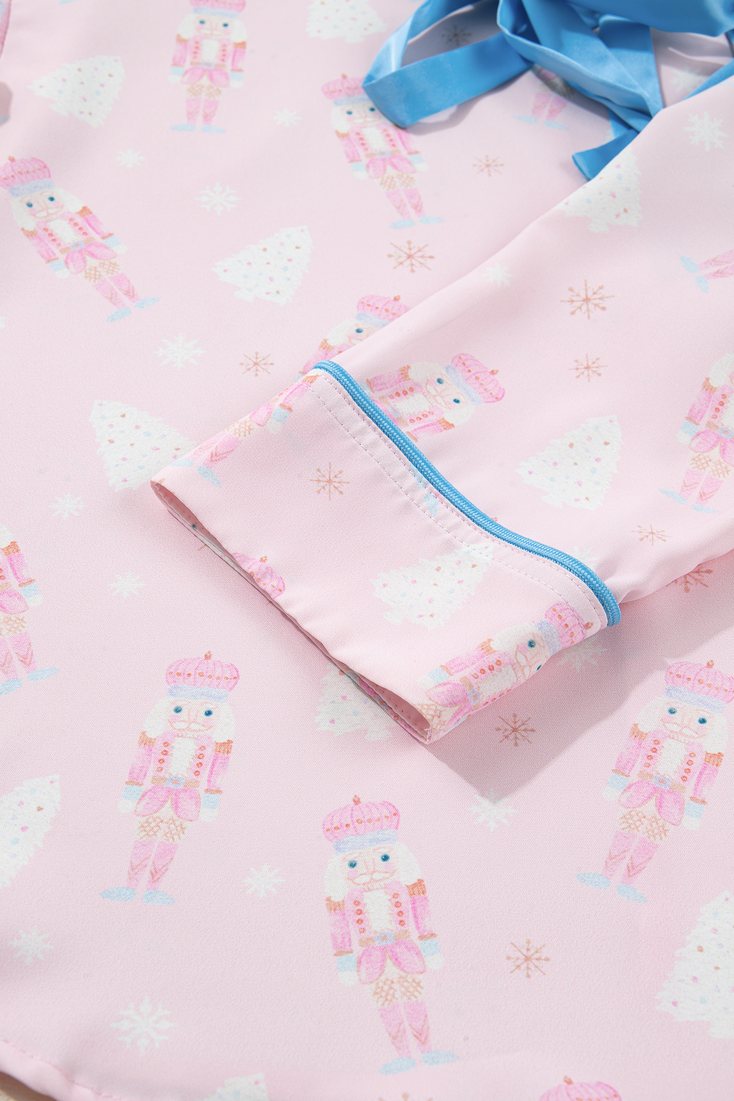 Pink Bow Tie Front Christmas Nutcracker Long Sleeve Shirt Shorts Pajama Set - loveforevers