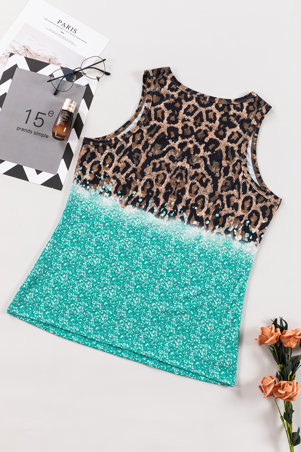 Light Blue Bleached Leopard Tie-dye Print Tank Top - loveforevers