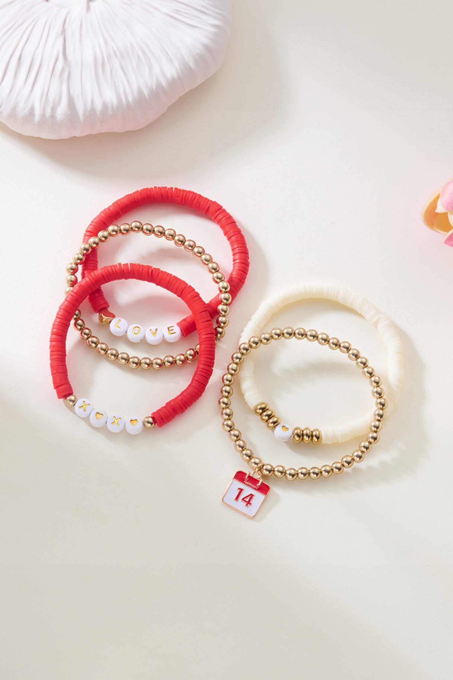 Gold Valentines Day Mixed Beads 5pcs Bracelet Set - loveforevers