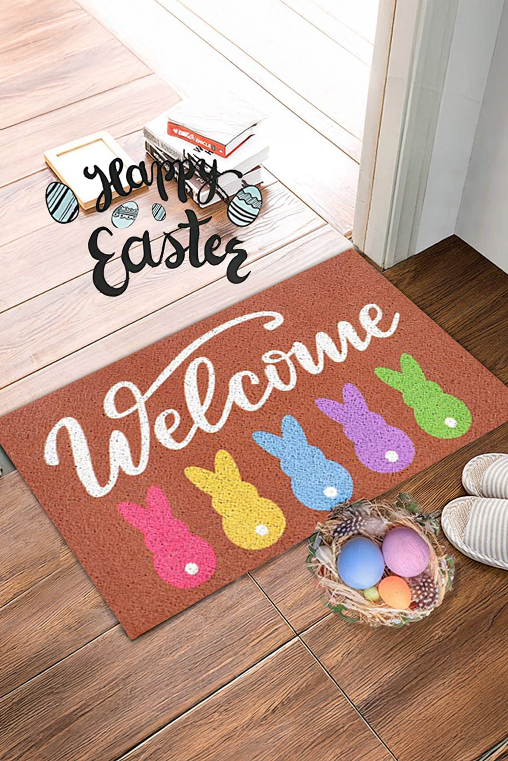 Chestnut Colorful Bunny Printed Entrance Mat - loveforevers