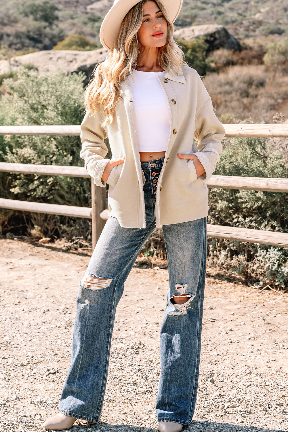 Parchment Suede Sherpa Lined Western Loose Jacket - loveforevers